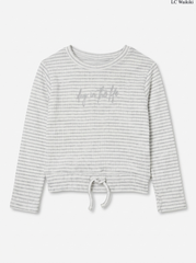 Girls Grey Striped Tie-Hem Top
