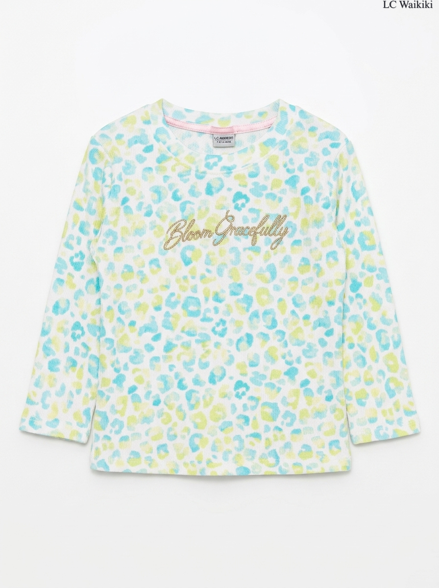 Girls' Pastel Animal Print "Bloom Gracefully" Long-Sleeve Top
