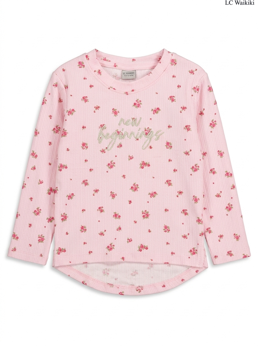 Girls' Pink Floral Print "New Beginnings" Long-Sleeve Top