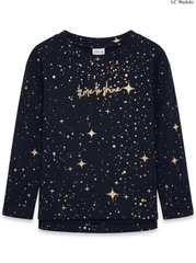 Girls' Black Starry Foil Print "Time to Shine" Long-Sleeve Top