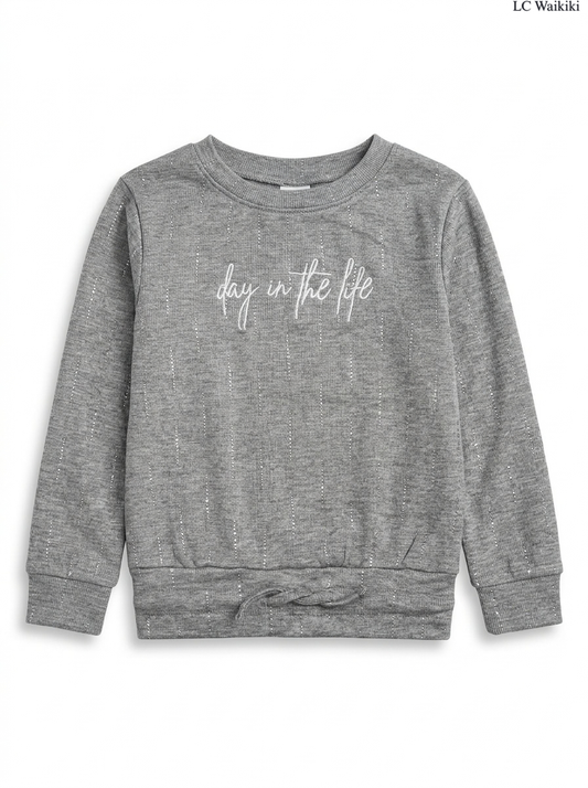 Girls' Grey Shimmer Striped "Day in the Life" Long-Sleeve T-Shirt