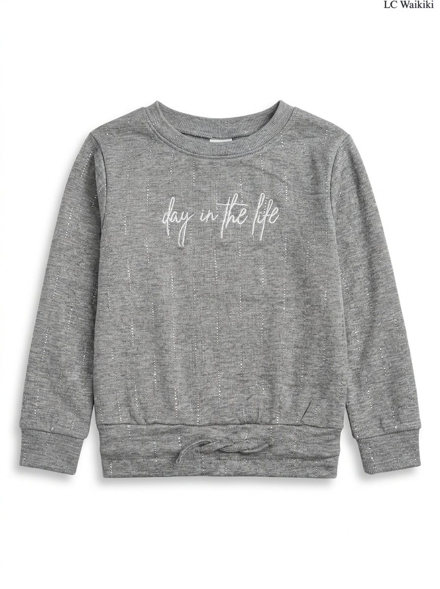 Girls' Grey Shimmer Striped "Day in the Life" Long-Sleeve T-Shirt