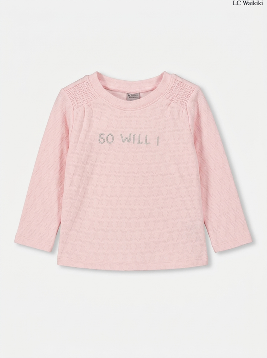 Girls' Pink Textured "So Will I" Long-Sleeve T-Shirt