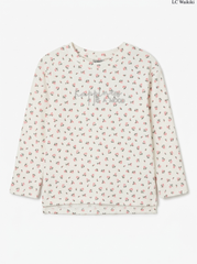 Girls' Off-White Floral Print "Happiness is a Mood" Long-Sleeve T-Shirt