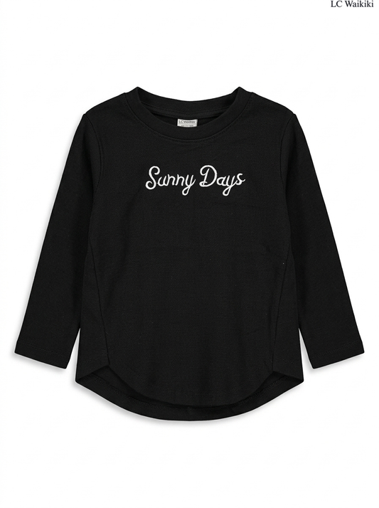 Girls' Black "Sunny Days" Long-Sleeve T-Shirt