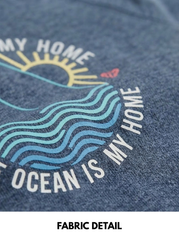 Girls Blue Heather Casual Pullover Hoodie with Ocean Graphic and Tie Hem