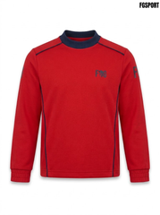 Boys' Red Athletic Sweatshirt with Navy Mock Neck & Contrast Piping
