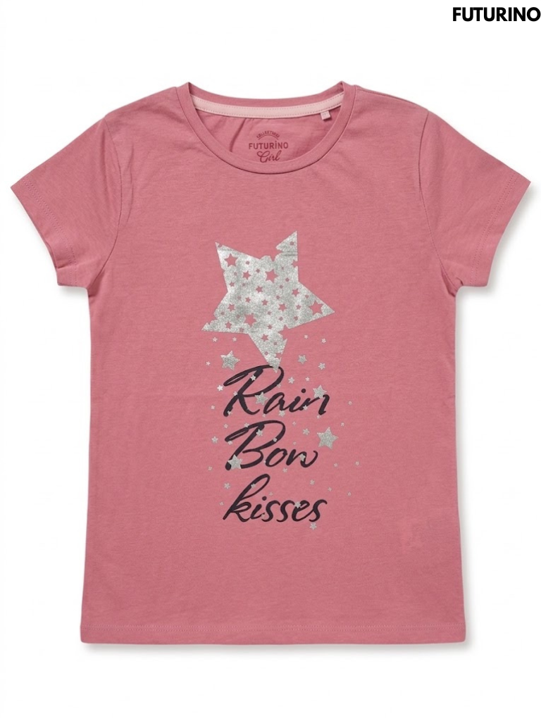 Fururino Girls Dusty Rose Pink Rainbow Kisses Graphic Short-Sleeve T-Shirt| SM GARMENTS