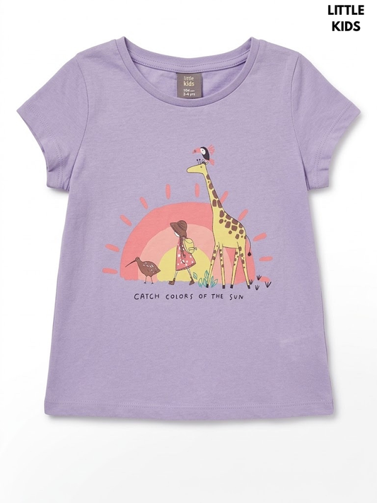 Little Kids Girls Lavender Purple Catch Colors of the Sun Graphic Short-Sleeve T-Shirt| SM GARMENTS