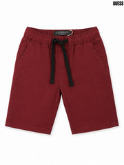 Guess Boys Solid Burgundy Red Drawstring Stretch Cotton Twill Shorts| SM GARMENTS