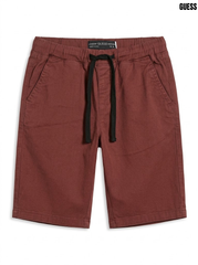 Guess Boys Solid Rust Brown Drawstring Stretch Cotton Twill Shorts| SM GARMENTS