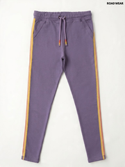 Road Wear Girls Dusty Lavender Purple Fleece Joggers with Multi-Color Side Stripes