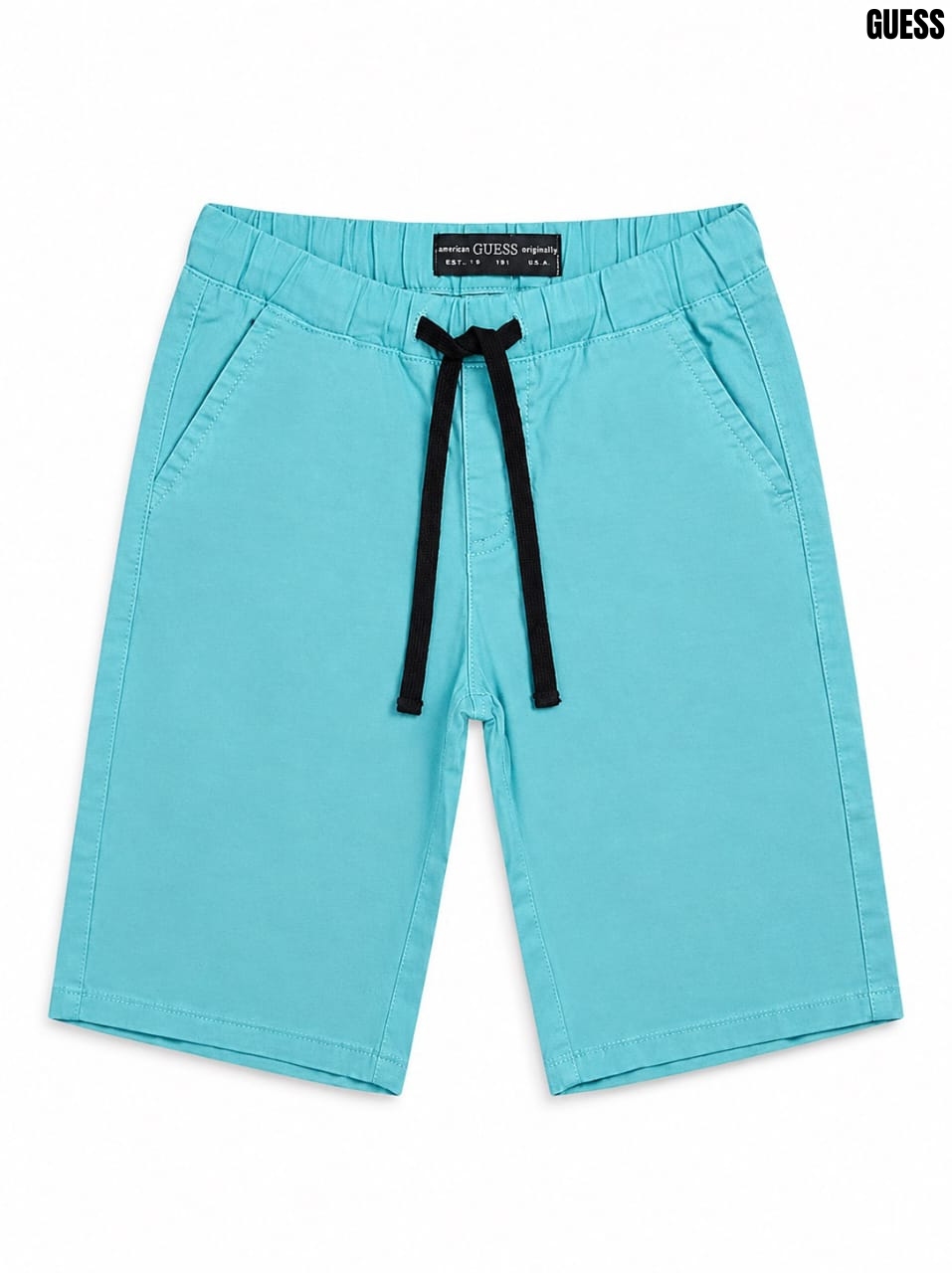 Boys' Bright Turquoise Blue Drawstring Stretch Cotton Twill Shorts