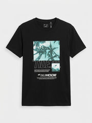 Men's Imported Quality Black Tropical Graphic T-Shirt Casual Crewneck
