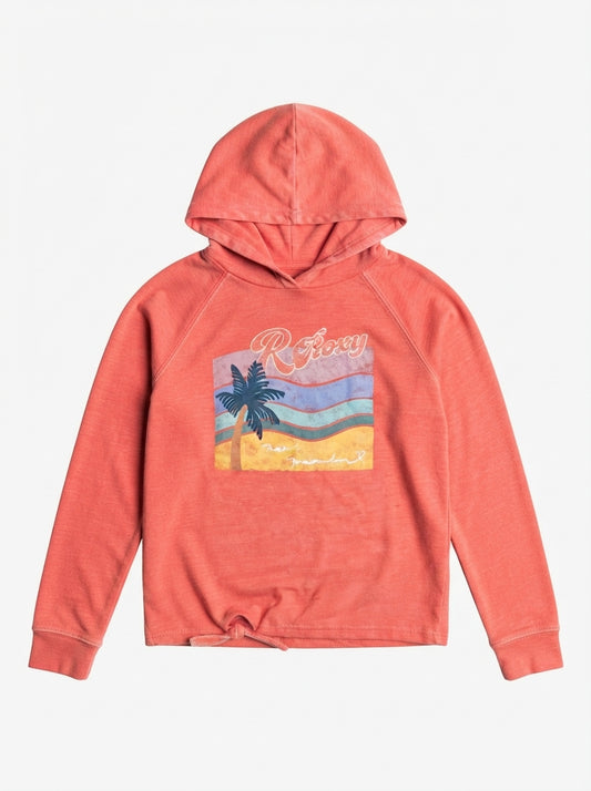 Imported Girls Beach Graphic Tie-Hem Hoodie