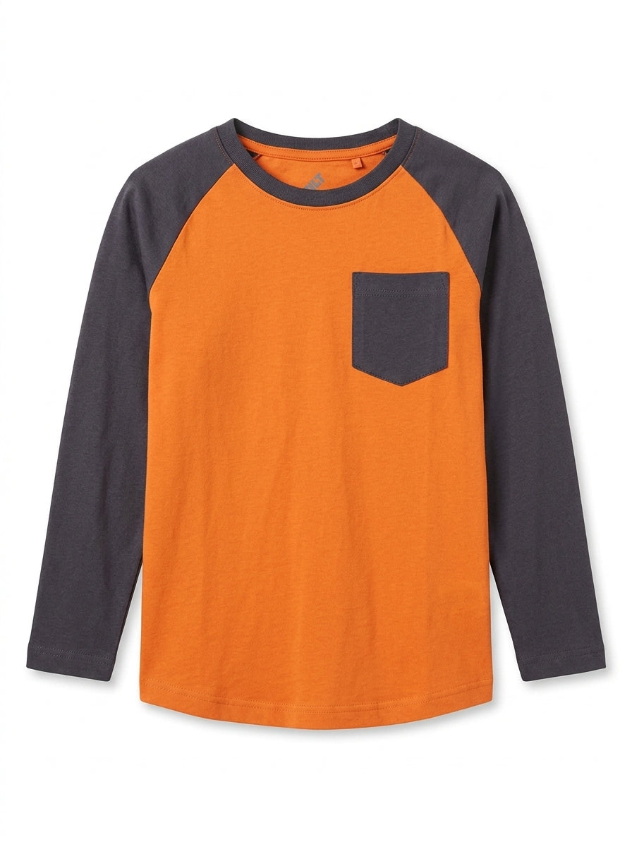 Boys' Orange & Charcoal Raglan Long-Sleeve T-Shirt with Pocket