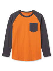 Boys' Orange & Charcoal Raglan Long-Sleeve T-Shirt with Pocket