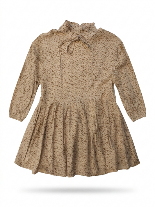 Girls' Vintage Floral Beige Winter Frock