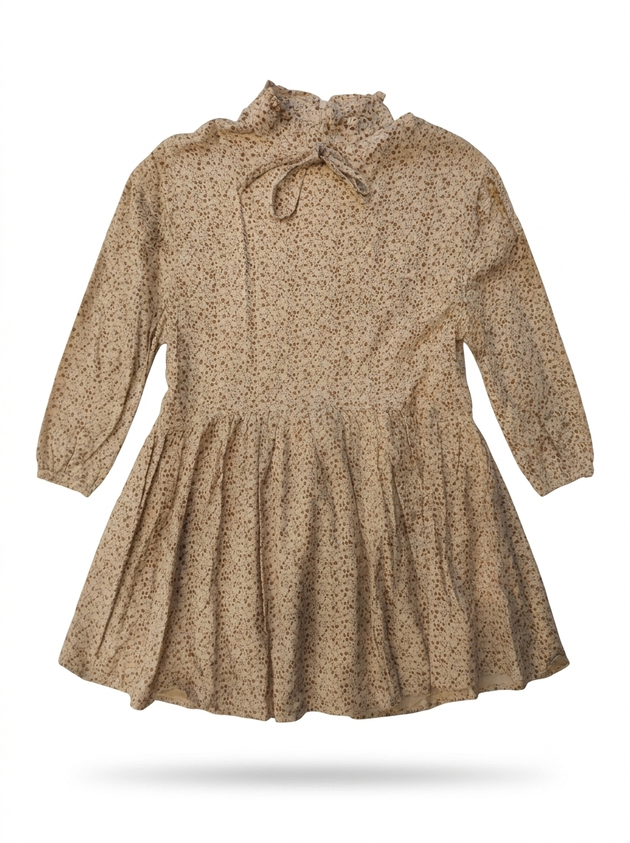 Girls' Vintage Floral Beige Winter Frock