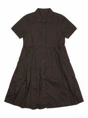 Women's Solid Black Tiered Shirt Dress