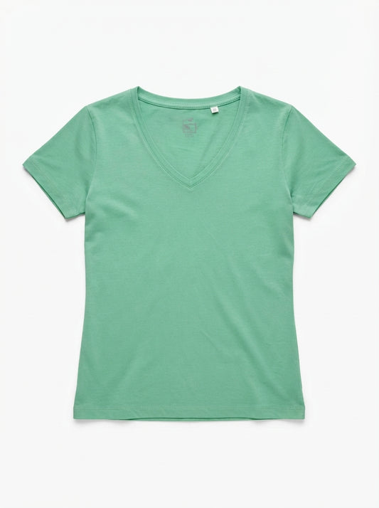Imported Girls Solid Light Green Casual V-Neck Tee