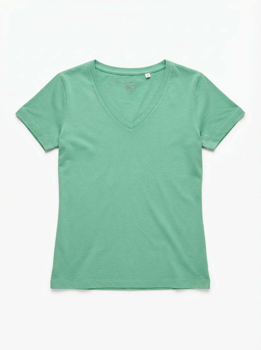 Imported Girls Solid Light Green Casual V-Neck Tee