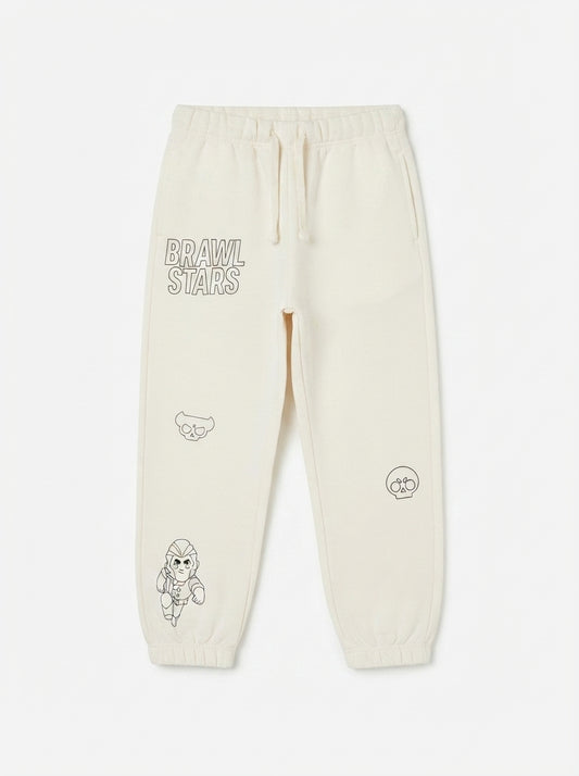 Boys' Brawl Stars Line-Art Print Sweatpants in Cream White
