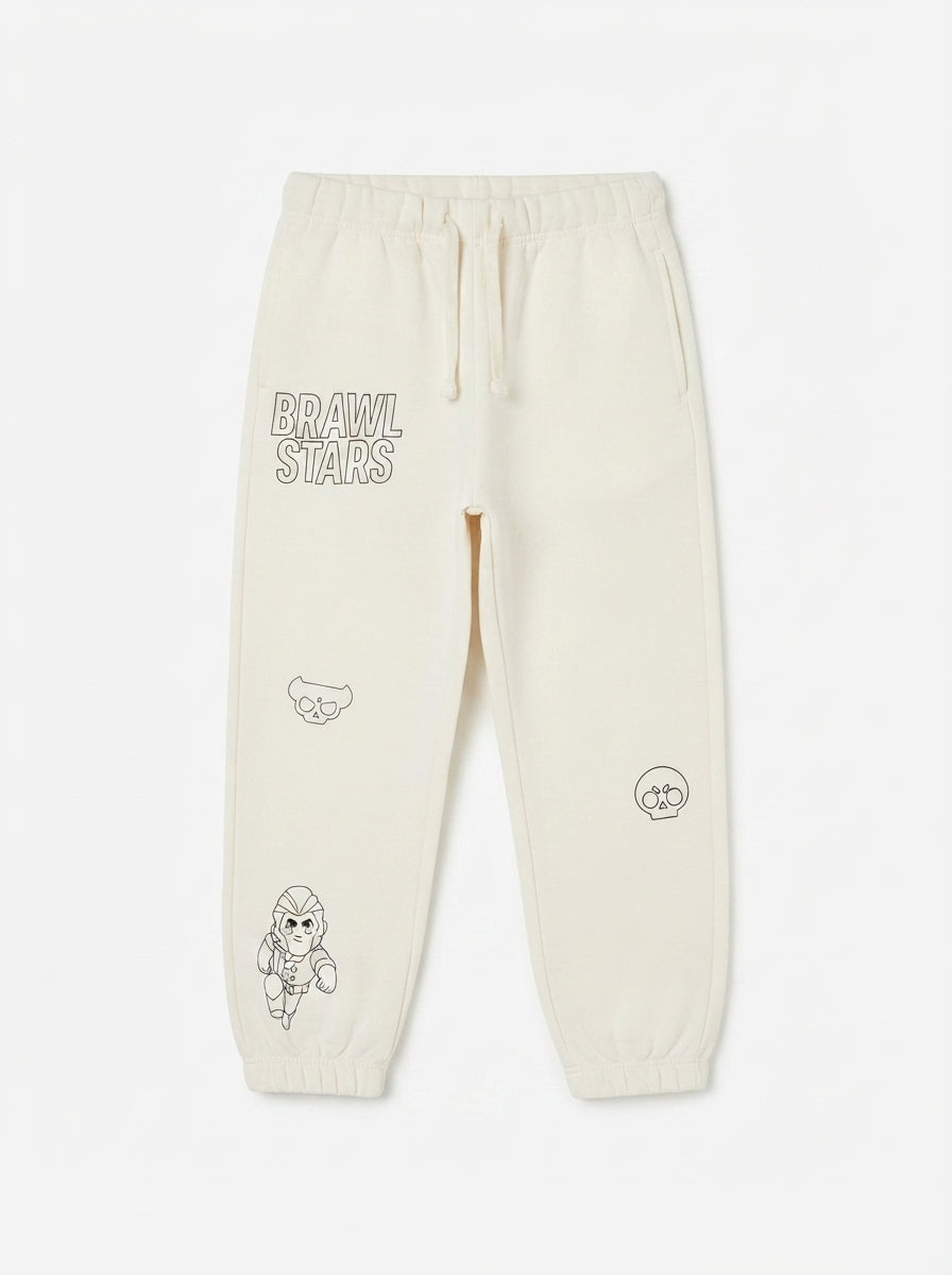 Boys' Brawl Stars Line-Art Print Sweatpants in Cream White