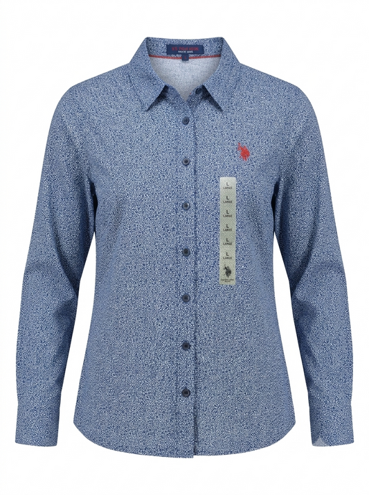 Women's Long-Sleeve Micro-Print Button-Down Shirt