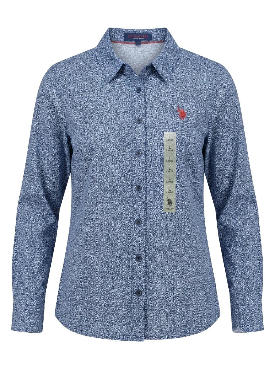 Women's Long-Sleeve Micro-Print Button-Down Shirt