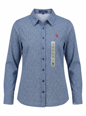 Women's Long-Sleeve Micro-Print Button-Down Shirt