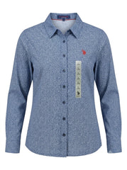 Women's Long-Sleeve Micro-Print Button-Down Shirt