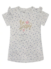 Name It Girls' Grey Floral "Be Happy" T-Shirt with Ruffle Sleeves