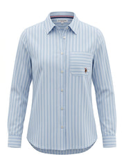 Women's Blue and White Striped Long-Sleeve Shirt