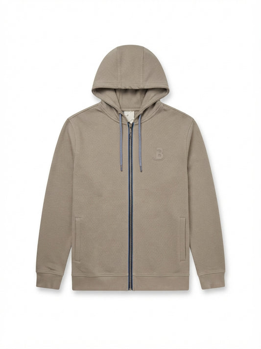 Icon Hoodie Taupe Textured Knit Premium Men's Zip-Up