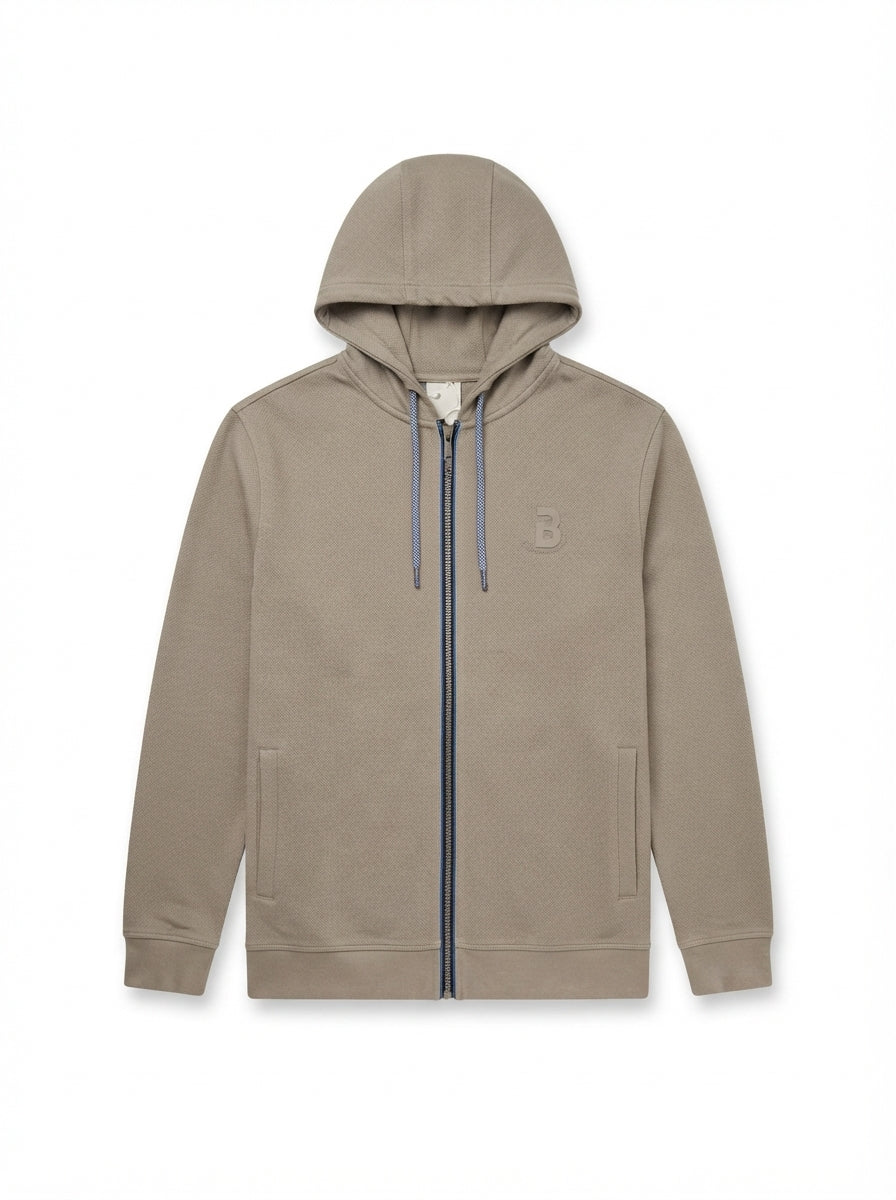 Icon Hoodie Taupe Textured Knit Premium Men's Zip-Up