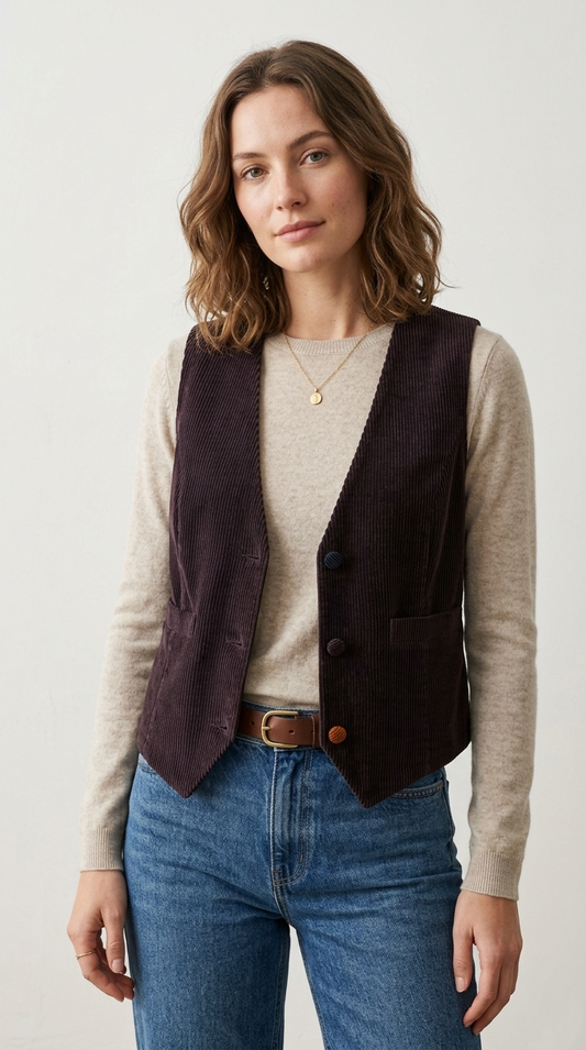 DOPPELGANGER Women's regular fit waistcoat in cotton corduroy
