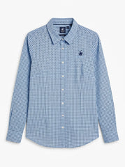 Women's Blue Patterned Long-Sleeve Button-Down Shirt