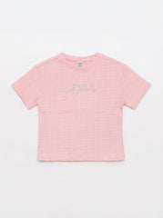 Kids' Pastel Pink Short-Sleeve Graphic Tee with Grid Pattern