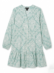 Damask Women Print Drop-Hem Mini Dress