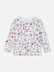 Kids' White "Meow Power" Pop Art Long-Sleeve T-Shirt