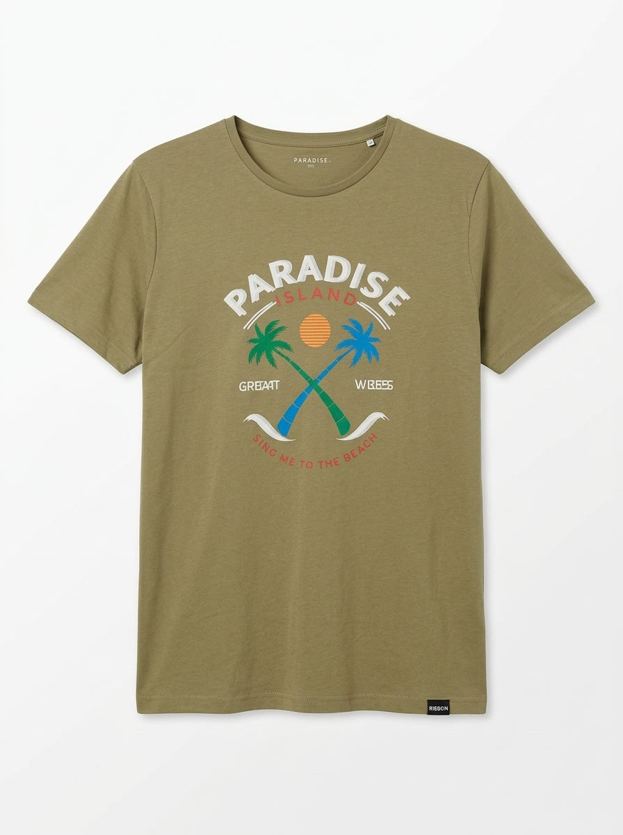 Men's Imported Quality Olive Green Graphic Crew Neck T-Shirt – Paradise Island Beach Print