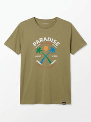 Men's Olive Green Graphic Crew Neck T-Shirt – Paradise Island Beach Print