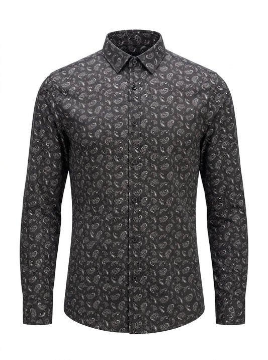 Men’s Dark Vintage Motif Patterned Shirt