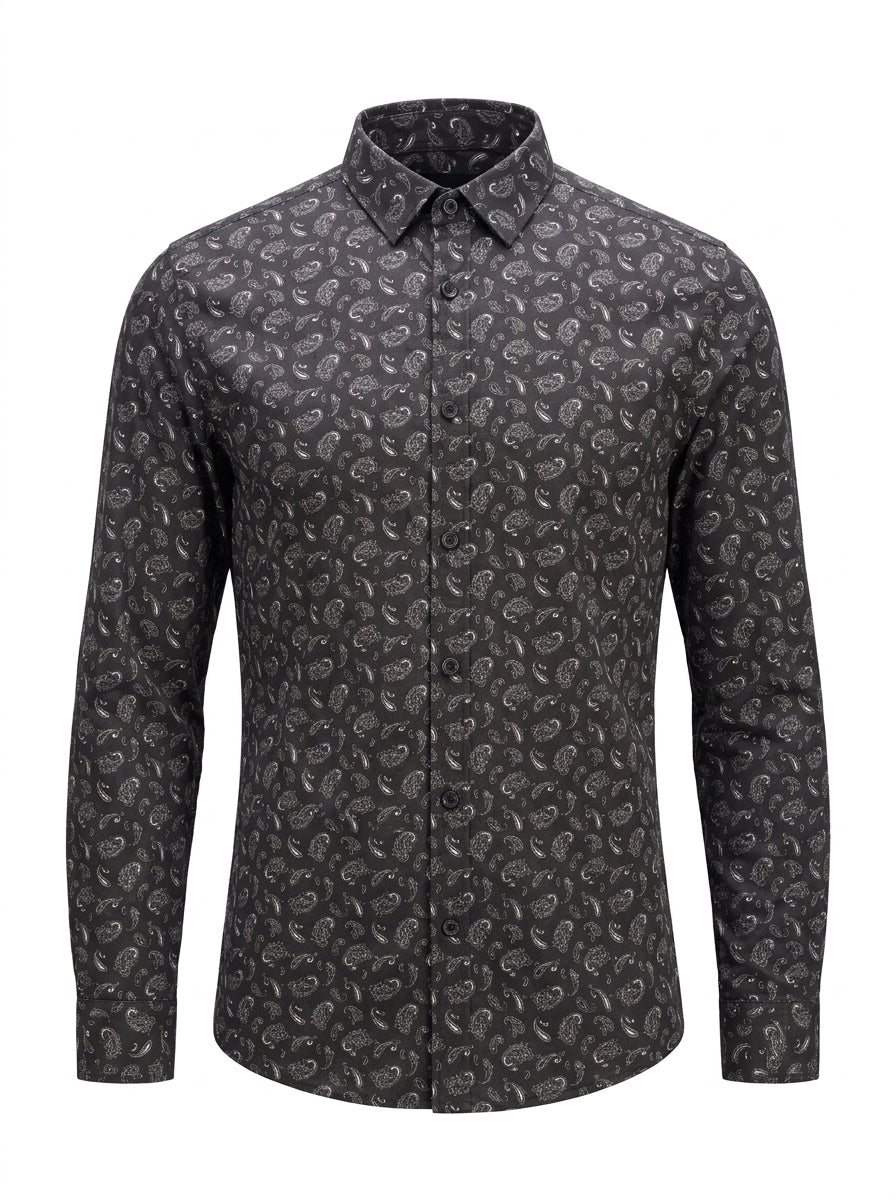 Men’s Dark Vintage Motif Patterned Shirt
