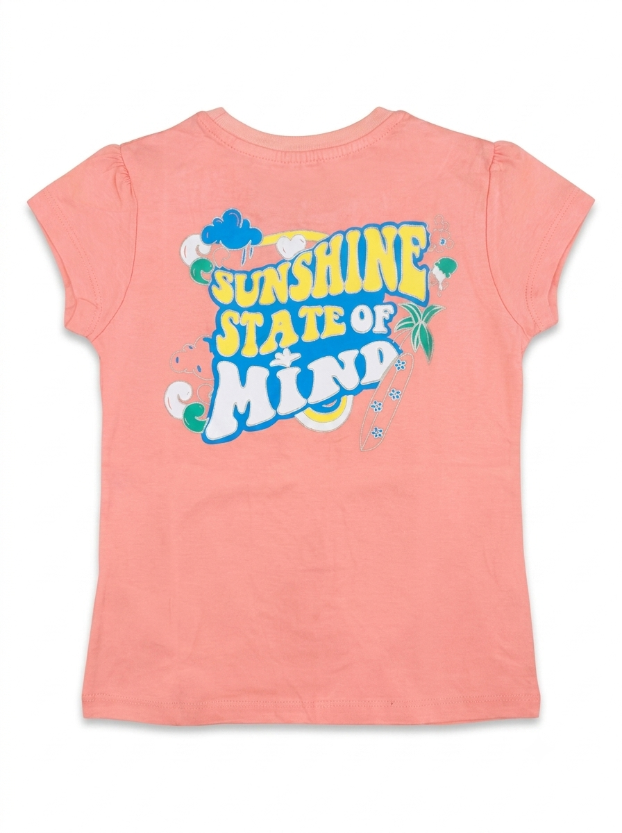 Girls' Coral Pink "Good Vibes" & "Sunshine State of Mind" Cap Sleeve T-Shirt
