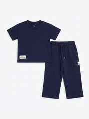 M&S Kids' Navy Blue T-Shirt & Cargo Joggers Set | Matching Cotton Outfit