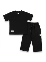 M&S Kids' Black T-Shirt & Cargo Joggers Set | Matching Cotton Outfit