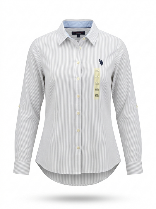 Women's Striped Roll-Tab Sleeve Button-Down Shirt