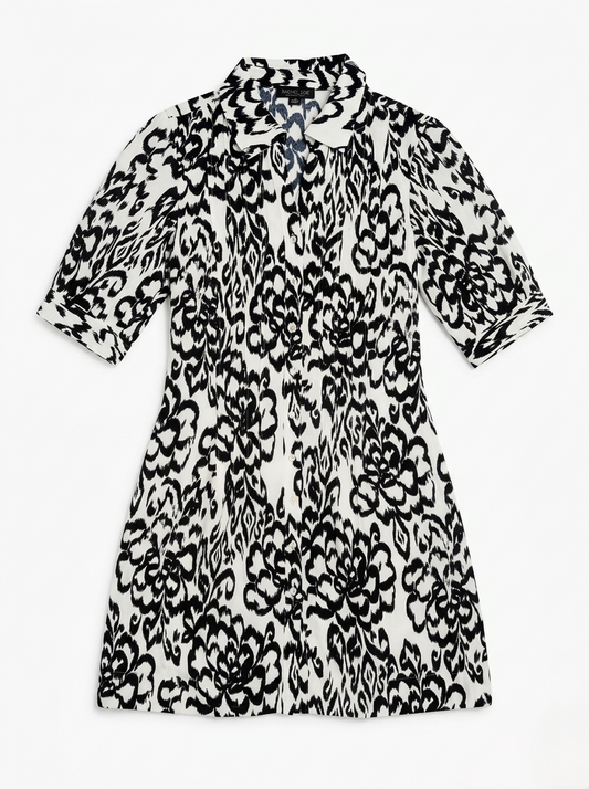 Abstract Ikat Print Mini Shirt Dress